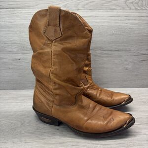 Vintage Code West Men’s 7  Brown Leather Cowboy Boots Almond Toe Western 90s 80s